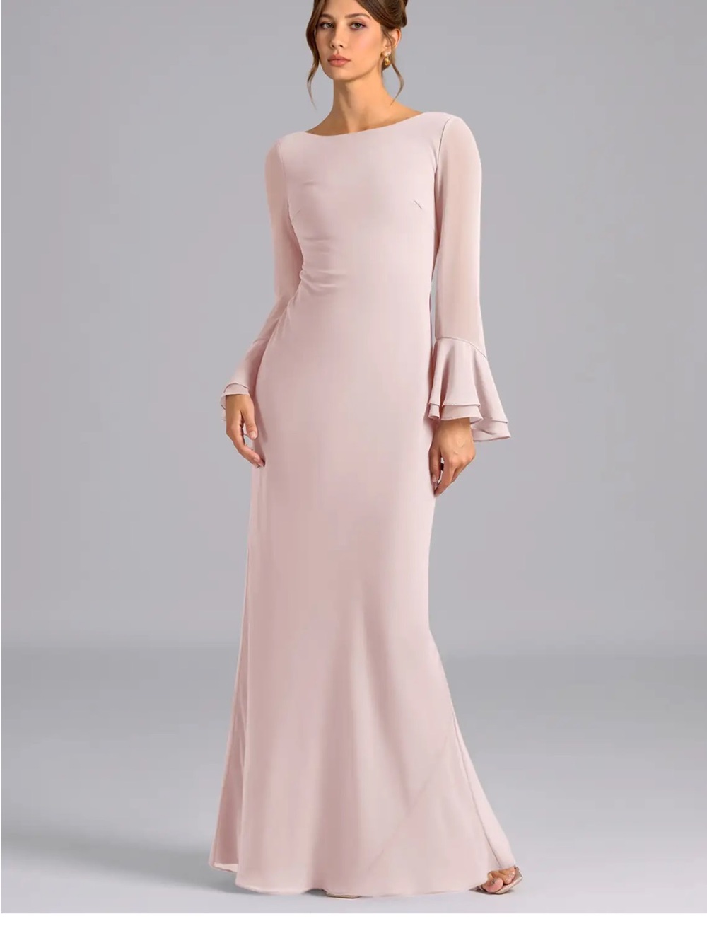 Azazie Leone Blush Pink Boat Neck Bridesmaid Gown
